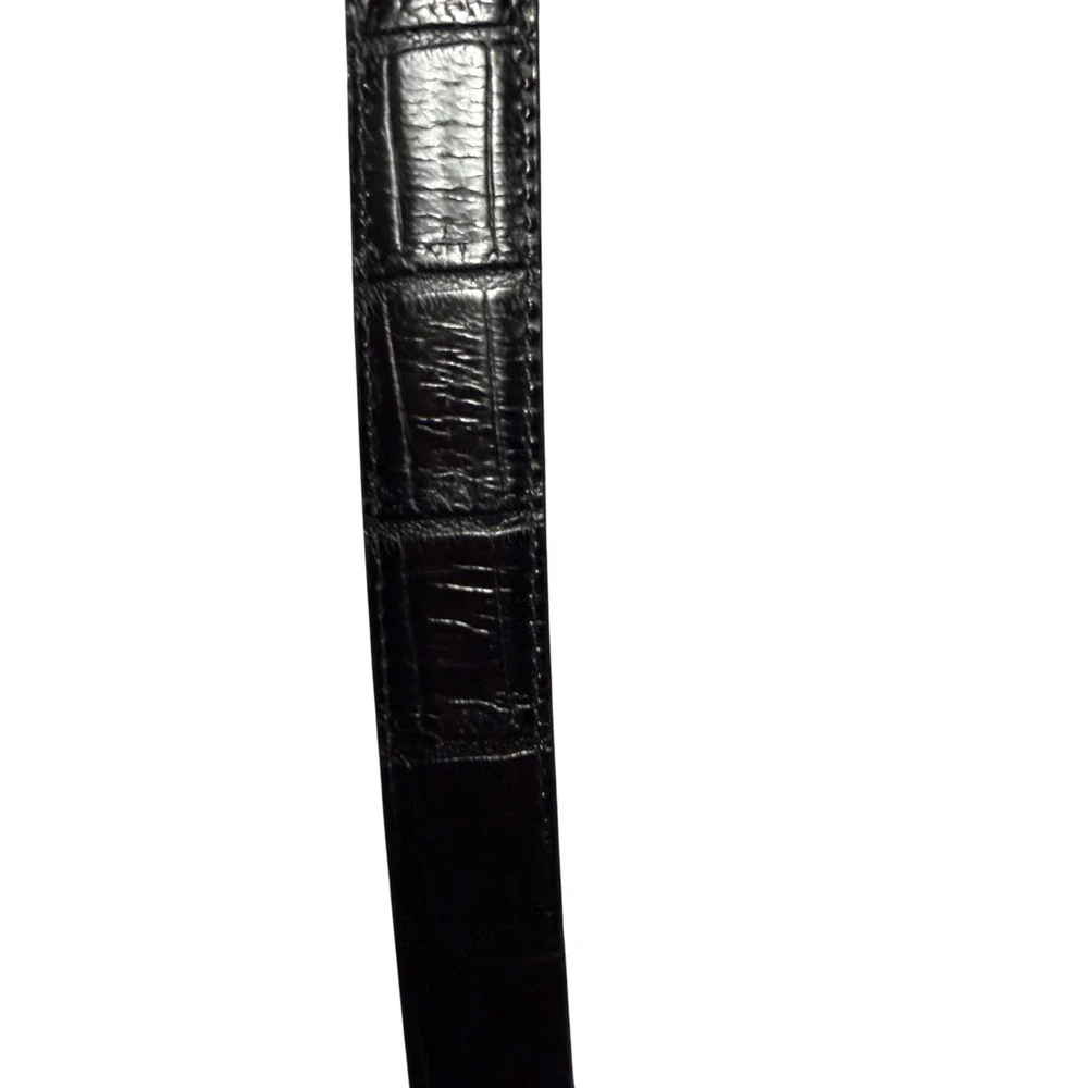 Brighton Black Croc Embossed Leather Belt Silver Heart Charm Buckle Western 34